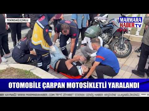 Otomobile çarpan motosikletli yaralandı